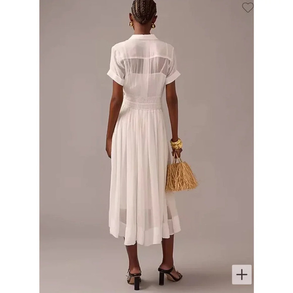 J. Crew Elena Shirtdress Chiffon White Midi A Line Minimalist Sheer US 0 NWT - Picture 2 of 15